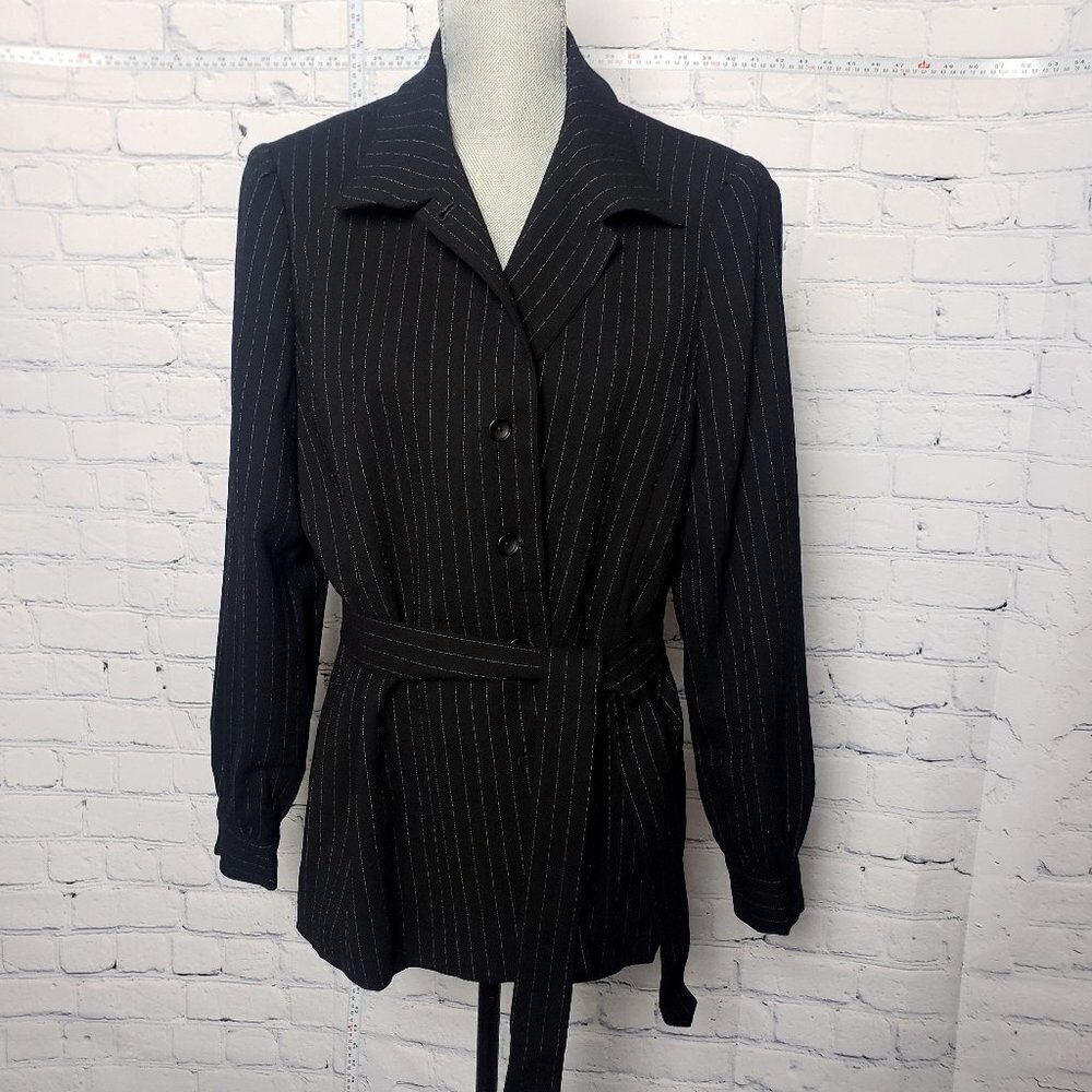 Oscar de la Renta Designer Wool Pinstripe Blazer Jacket size 14 NWT belt…